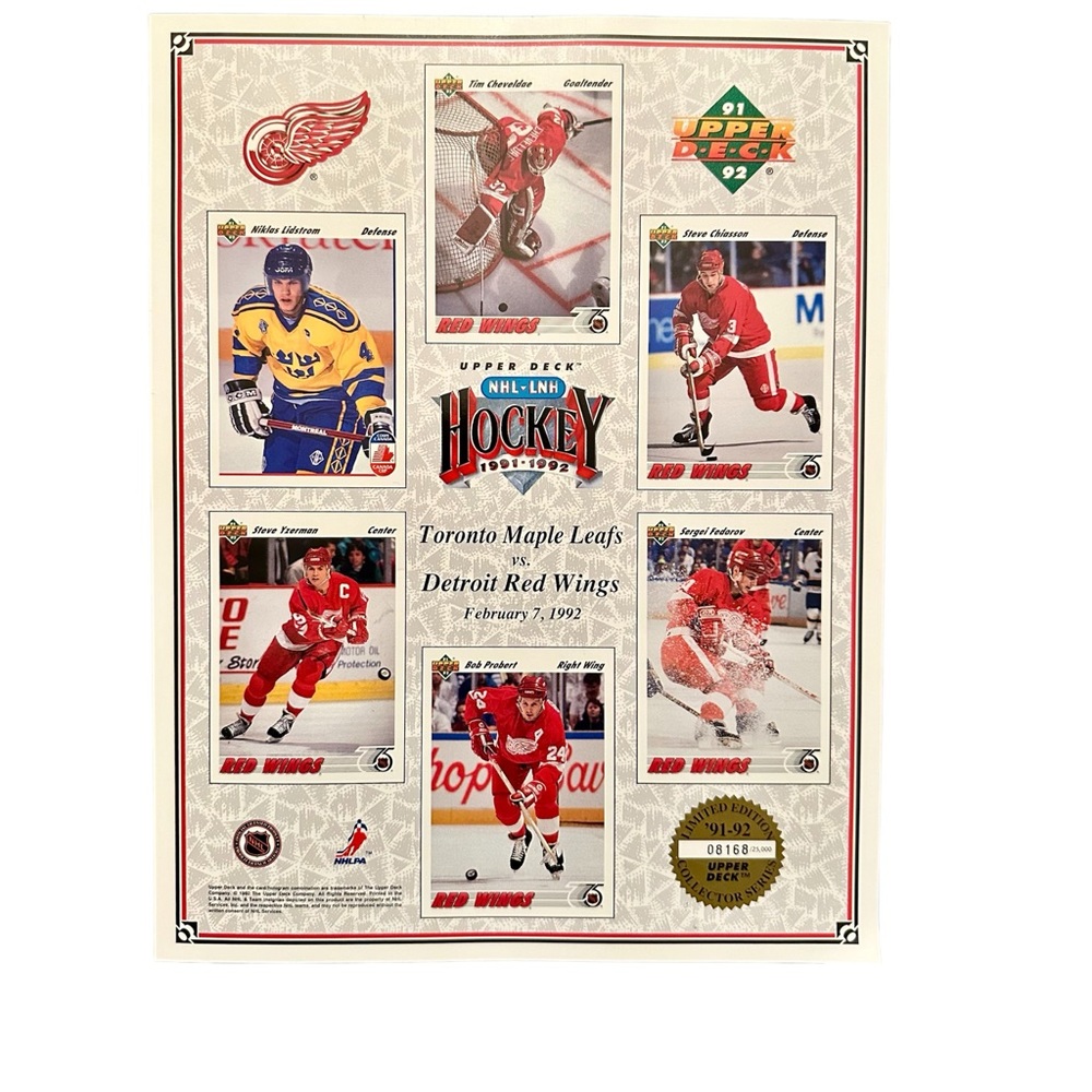 Detroit Red Wings 1991-92 Upper Deck Limited Edition Collector’s Sheet